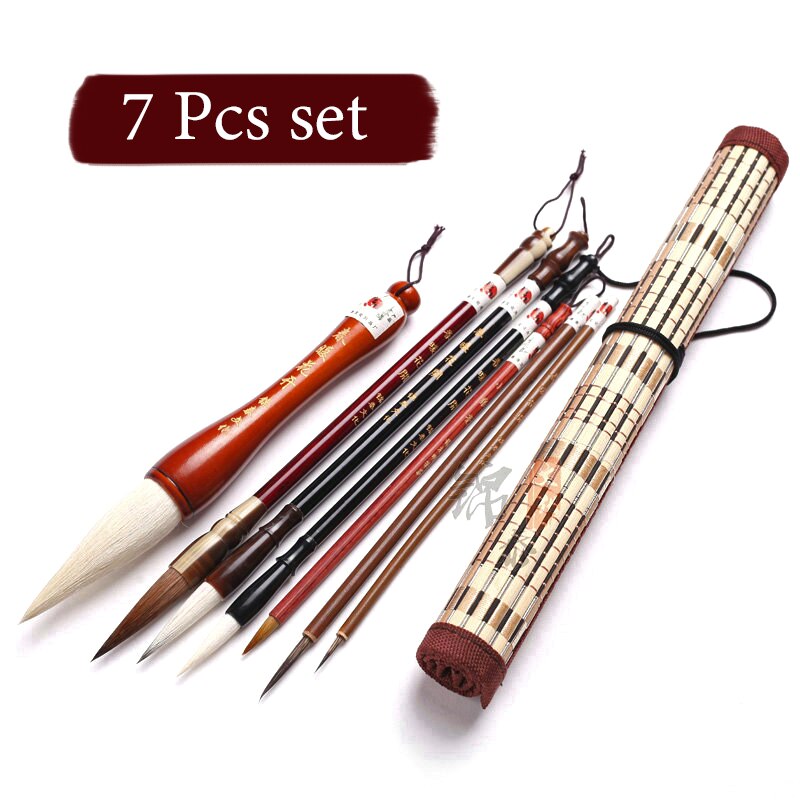 Chinese Calligraphy Brush Set Kanji Japanese Sumi Painting Drawing Artist Writing Brushes Roll-up Bamboo Brush Holder Pen Bag: 7 pcs set