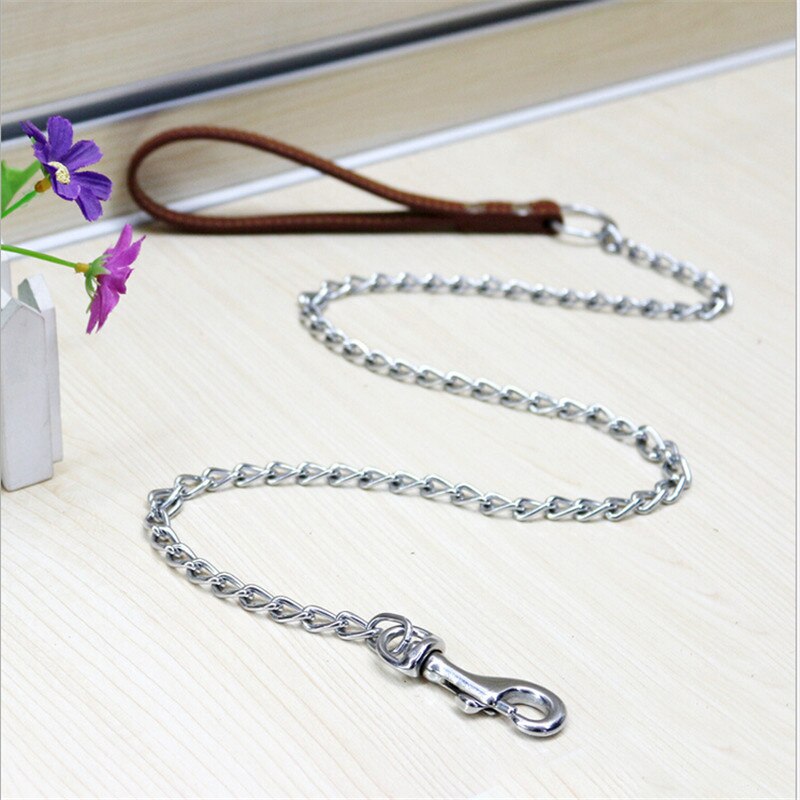 Duurzaam Anti-Bite Metalen Hond Keten Lead Voor Small Medium Grote Hond Keten Leiband Handvat Leads Pu Leer Ijzer ketting Huisdier Accessoires