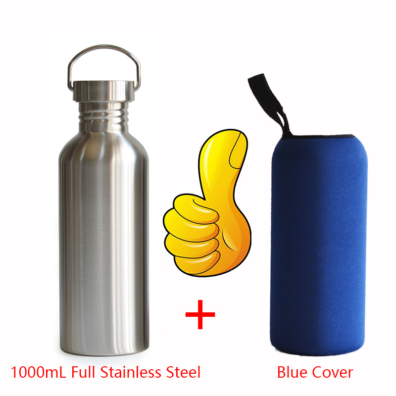 FEIJIAN Sport Water Fles 18/8 Rvs Fles Brede Mond Pot lekvrije Kantine 500mL 750mL 1000mL 1800mL 1.8L: 1000mL PRO Cover BL