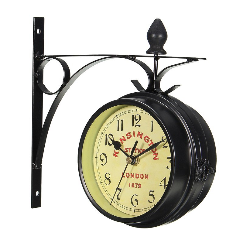 Black Vintage Decorative Double Sided Metal Wall Clock Station Wall Clock Wall Hanging Clock Metal Clock for Christmas