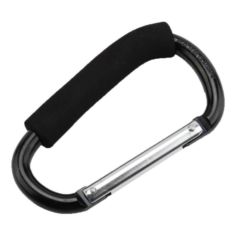 Mosquetón grande de aleación de aluminio en forma de D, gancho de llave de compras con mango suave para acampar al aire libre, senderismo, llavero con Clip mosquetón: Black