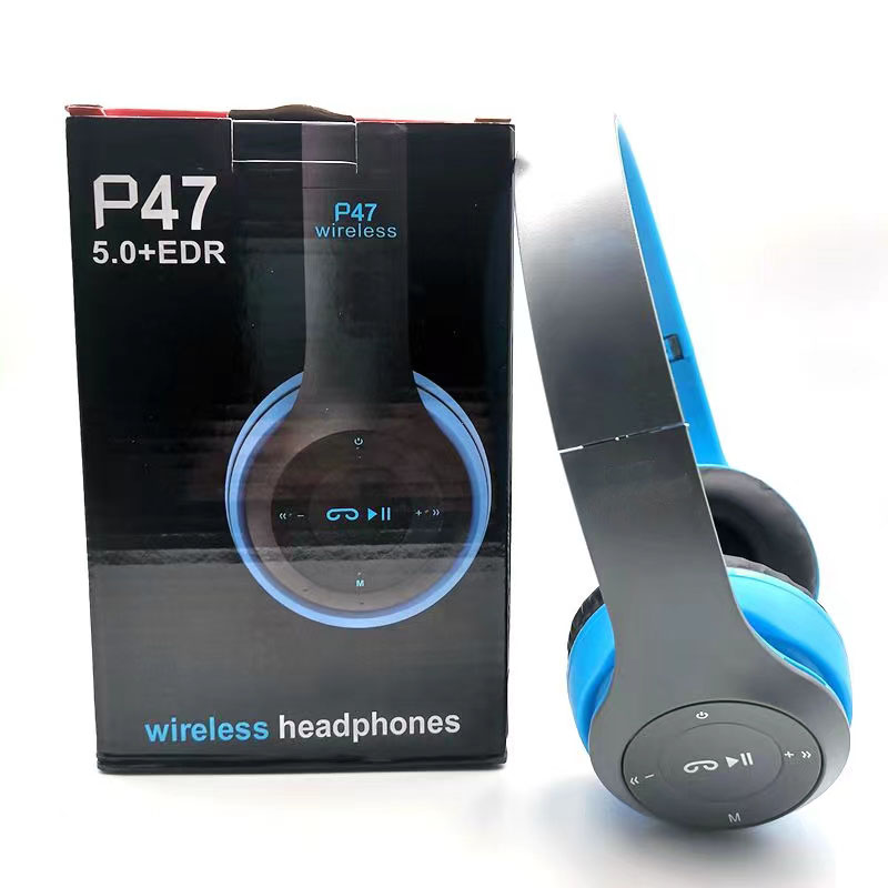 P47 Bluetooth 5.0 Wireless Headphone Foldable HIFI Stereo Bass Earphone Kid Helmet With Mic USB Adaptor For iPhone Game