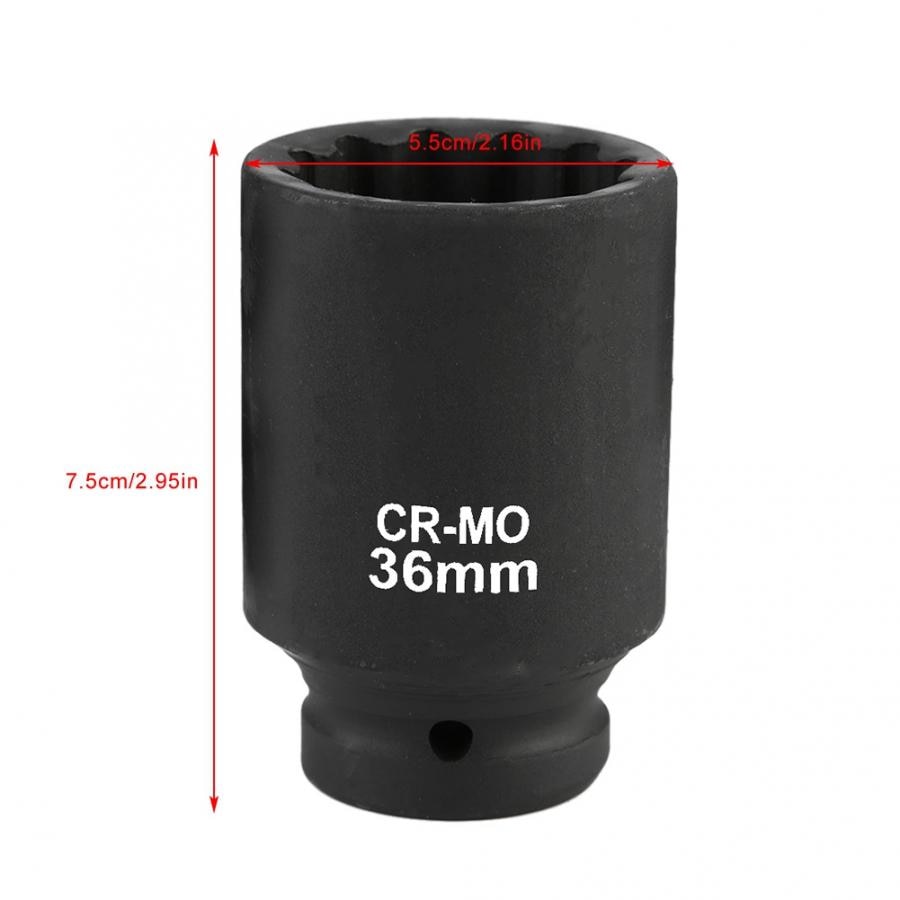 36Mm 1/2in Drive 12 Point Hex Deep Impact Socket Hub Moer Socket Auto Pneumatische Reparatie Tool Torsie moersleutelmoersleutel Socket Mouw