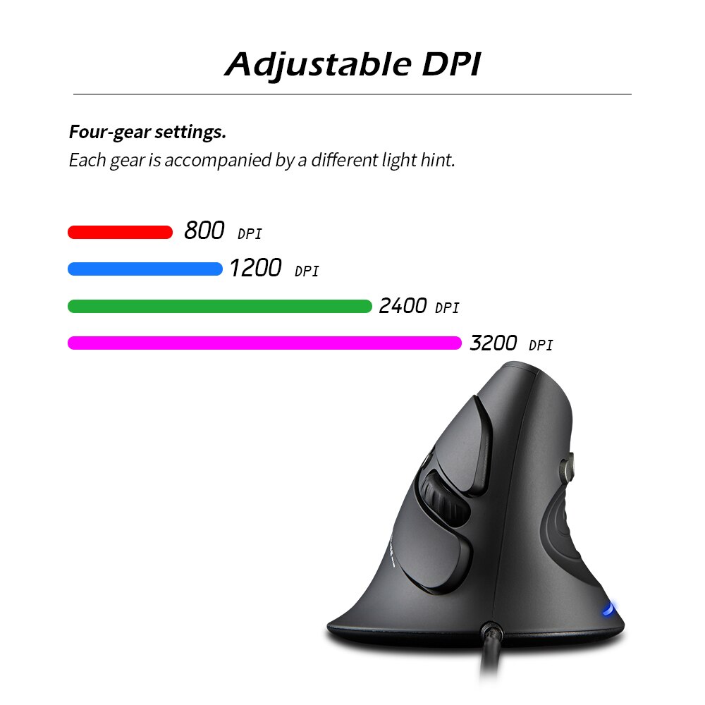 ZELOTES T-30 Wired Optical Mouse Vertical Mouse USB Wired Gaming Mouse 6 Keys Ergonomic Mice with 4 Adjustable DPI for PC Laptop