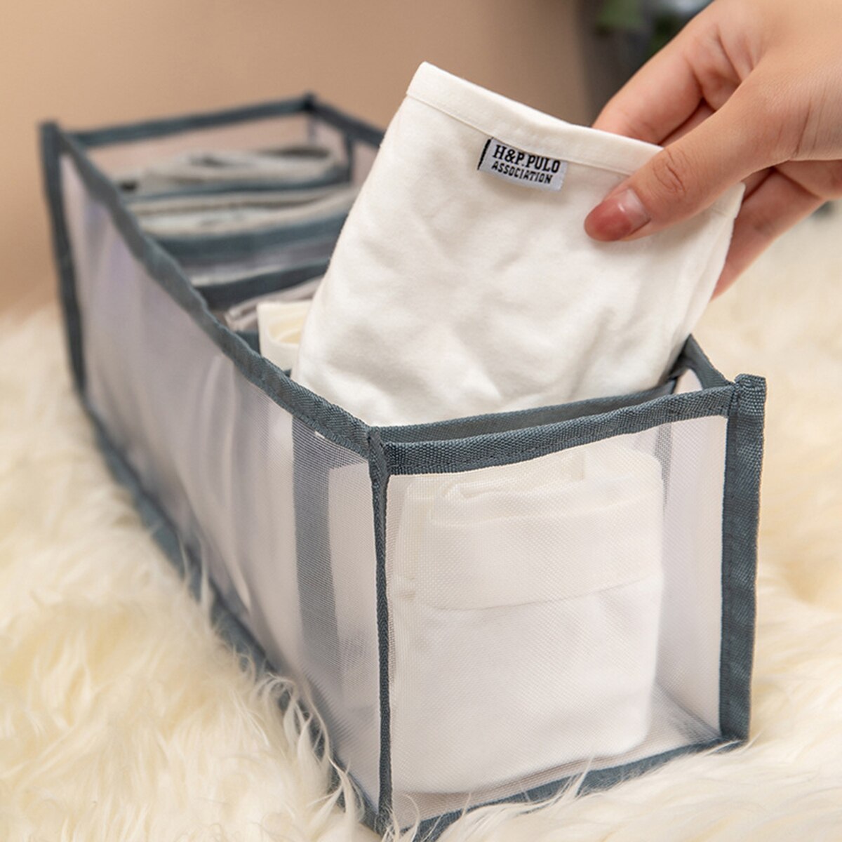 Undertøj opbevaring organisator boks 3 stk / sæt sokker / tørklæde / bh gitter garderobe skuffe arrangør foldbart skab stof hjem container