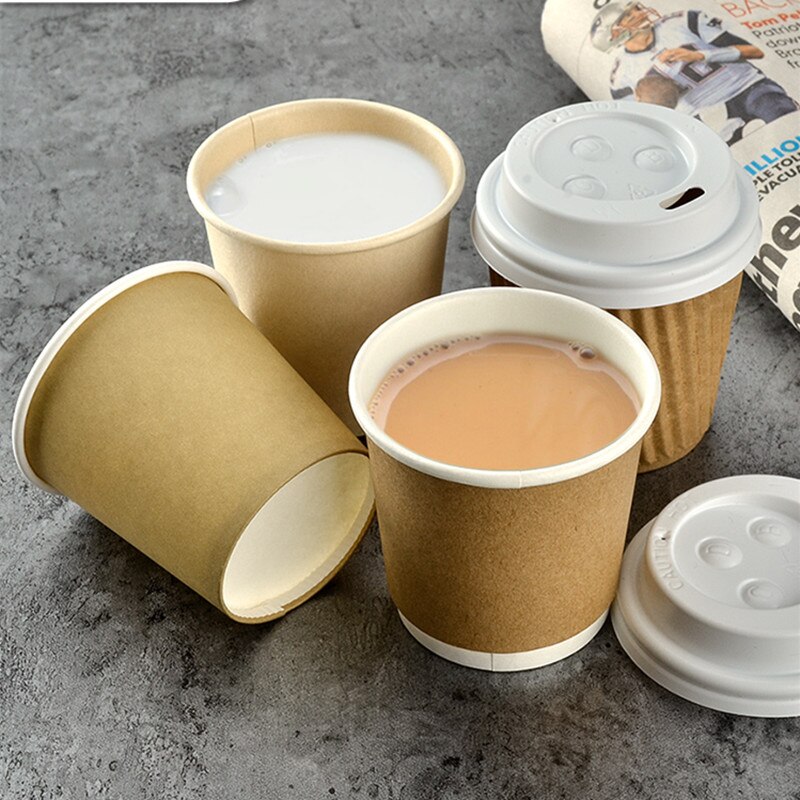 100pcs Net red 4oz 100ml small paper cups double layer dispsoable coffee cup birthday party favor milk tea beverage cup with lid