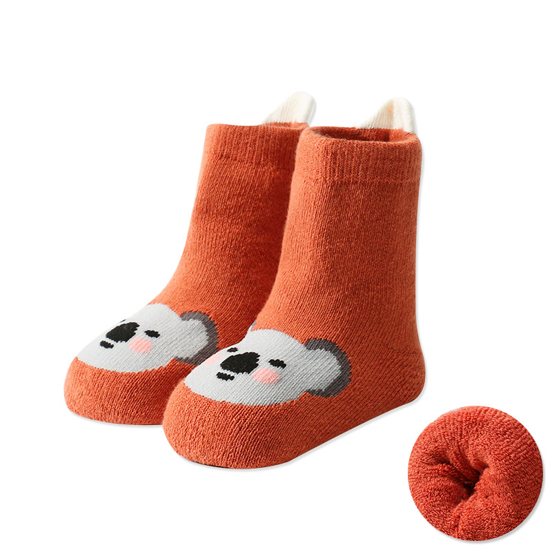 Kids Socks Baby Boy Winter Warm Socks Anti-slip Cartoon Animals Cotton Terry Thicken Socks Floor Home Rubber Sole Lion Fox Bear: C / 0-1T
