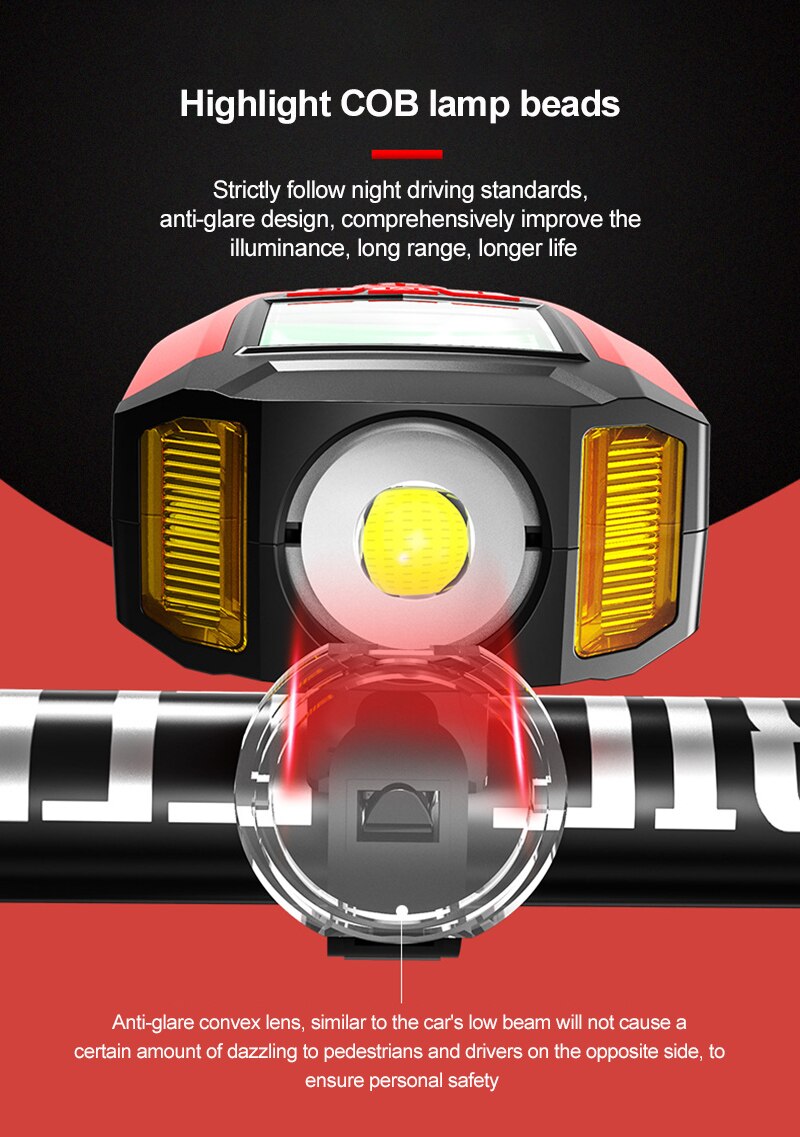 Bicycle Light with Bike Computer Speedometer USB Bike Lamp COB LED Front Headlight Digital Cycling Odometer Bike Accessories