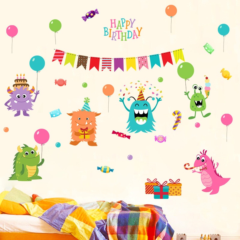 Tofok Happy Cute Cartoon Monster DIY Wall Sticker Removable Home Decoration Children Room Nursery Mural Decals Poster