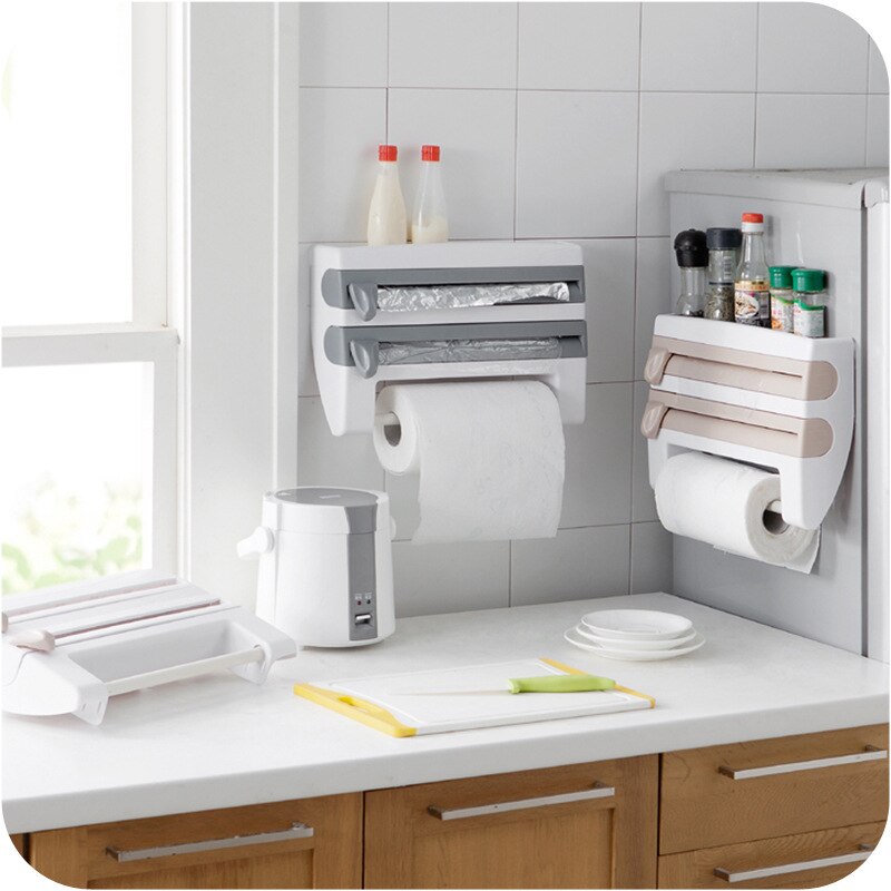 EEN-Keuken Vershoudfolie Snijden Houder Saus Fles Tin Folie Papier Magazijnstelling Papieren Handdoek Houder Keuken Organizer