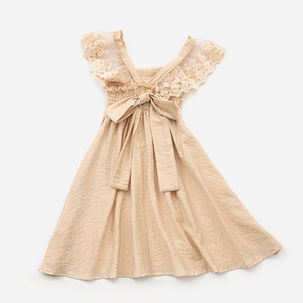 Teenage Girls Princess Lace Dress Summer Kids Children Cotton Ruffles Strap Beach Sundress With Back Bow Teen Midi Dresses 12 14
