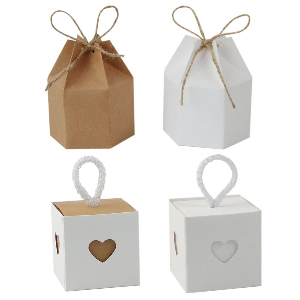 10Pcs/Bag Kraft Paper Candy Boxes Lantern Hexagon Candy Box Wedding Christmas Valentine's Party Supplies