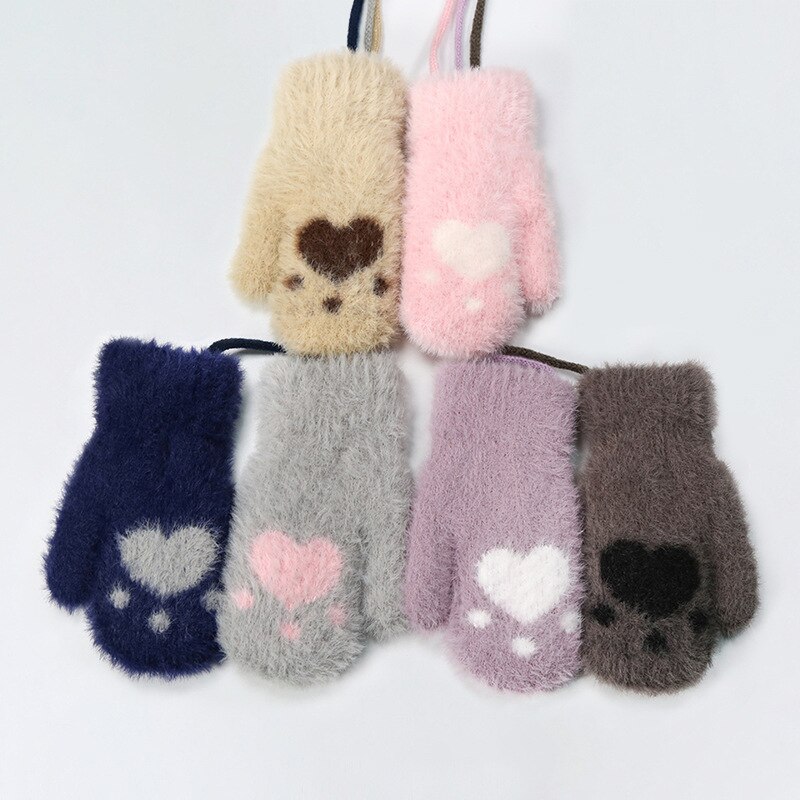 Wecute-guantes para niños de 14x6cm, manoplas para bebés de 2 a 5 años, Halter, guantes cálidos de otoño e invierno, dibujos animados, lindo de punto