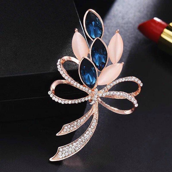 Crystal Brooch Bauhinia Brooches Lapel Pin Rhinestone Brooches Corsage Wedding Jewelry Women: Blue hua