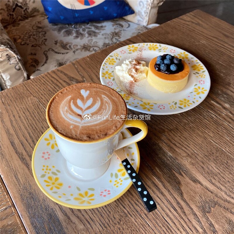 French style vintage coffee cup, small porcelain flower coffee cup saucer, dessert coffee cup, household drinking utensil ( ef50cc)