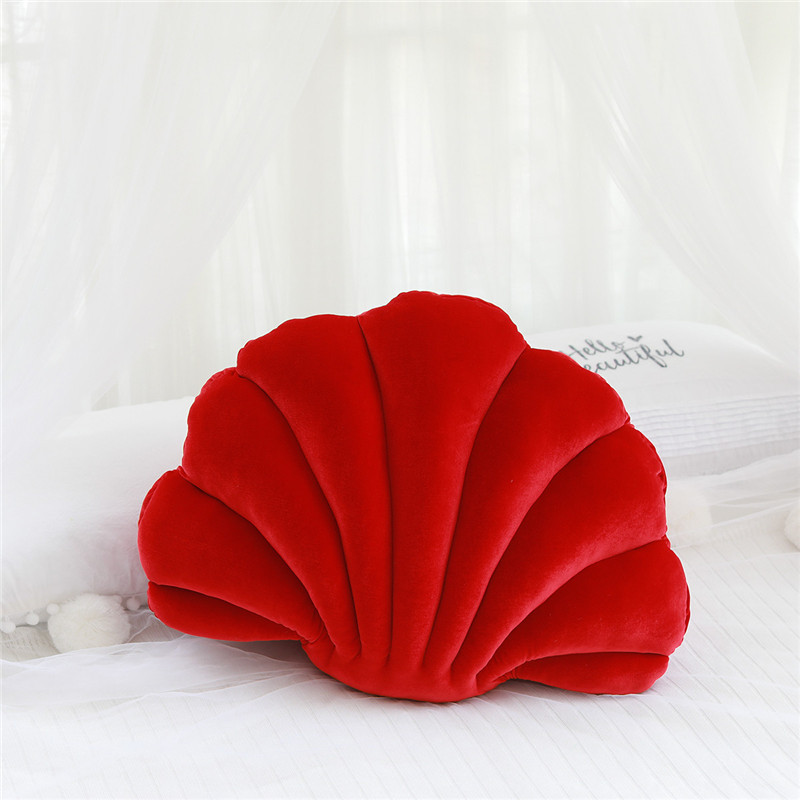 Schelp fluwelen rug schelp gevuld pluche kussen thuis thuis bed bank kussen decoratie pluchen speelgoed: Rood
