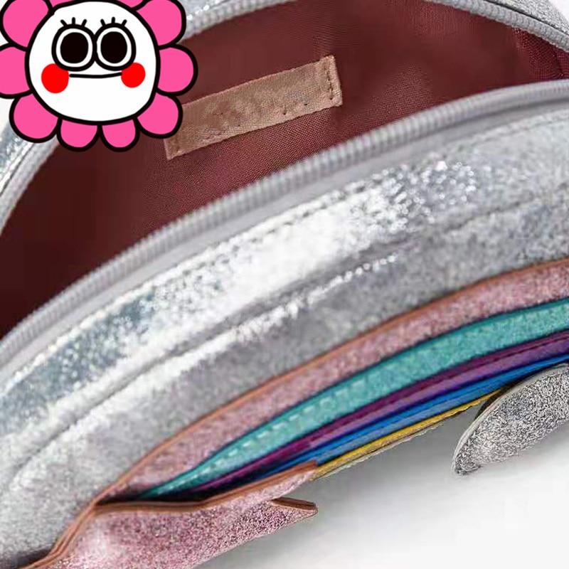 Fel glanzende regenboogkleurige leren crossbodytas in de kleur nebula zilver, kleine schoudertas, mini-kindertas