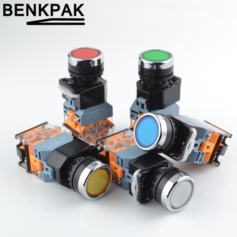 22mm Momentary Push Button Switch with Light 12V 24V 220V 380V LED Indicators