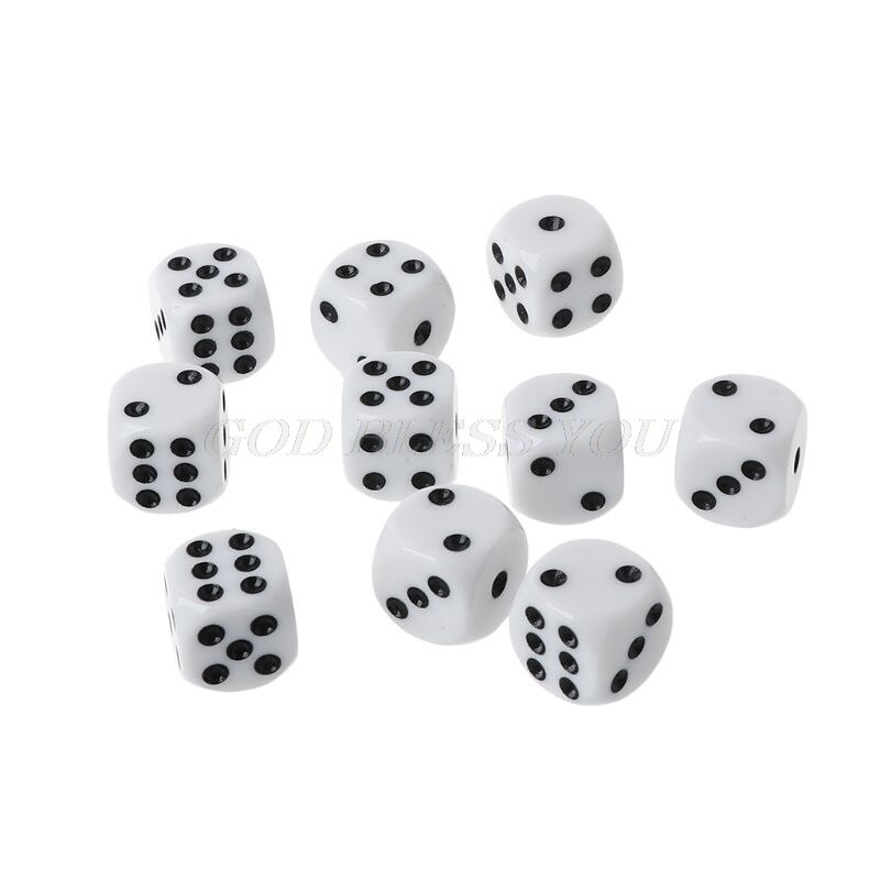 10 st 16mm akryl tärningar svart / vit 6- sidig casino poker spel bar tärningar: 7 hh 401770- c