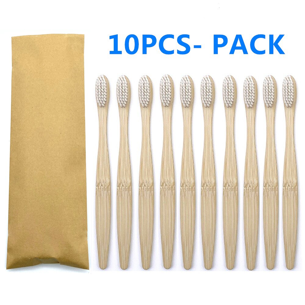 Bamboo Toothbrush Wooden Handle Brush Eco Friendly Tooth Brush Head Cover Oral Care Cleaning Tools Soft Fibre Rainbow Color: 10PCS White Color