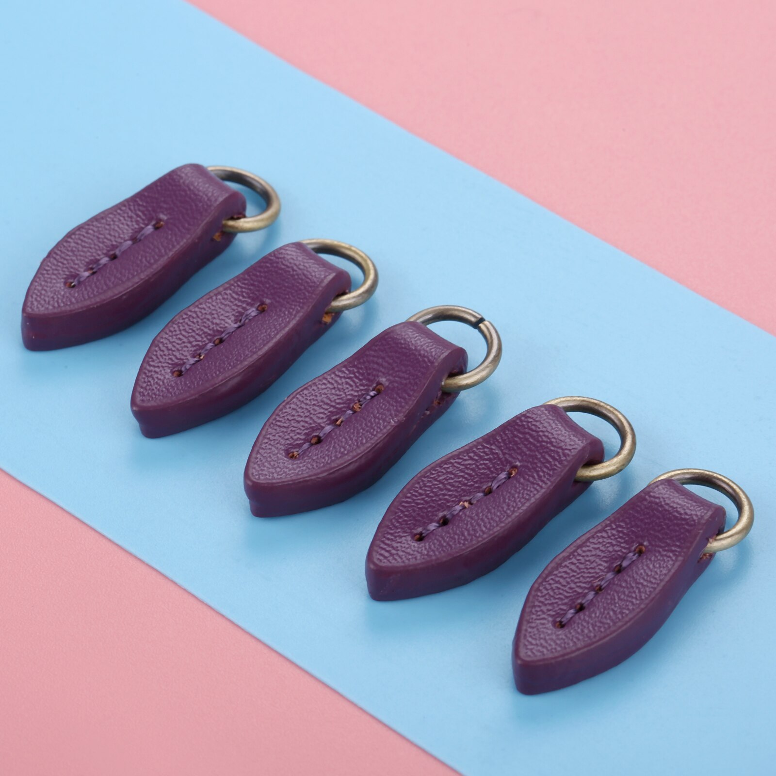 5Pcs 33*11mm Zipper Pullers Tree Leaf Shape Leather Zipper Pull Zipper Puller Replacement for Sewing Crafts Fasteners 11Color: Purple