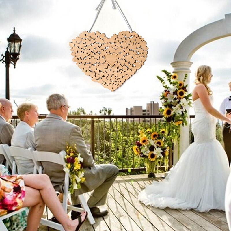 Wooden Heart Shaped Wedding Message Board, Wedding Bookmarks, Wedding Guest Sign In Wall Hanging Crafts