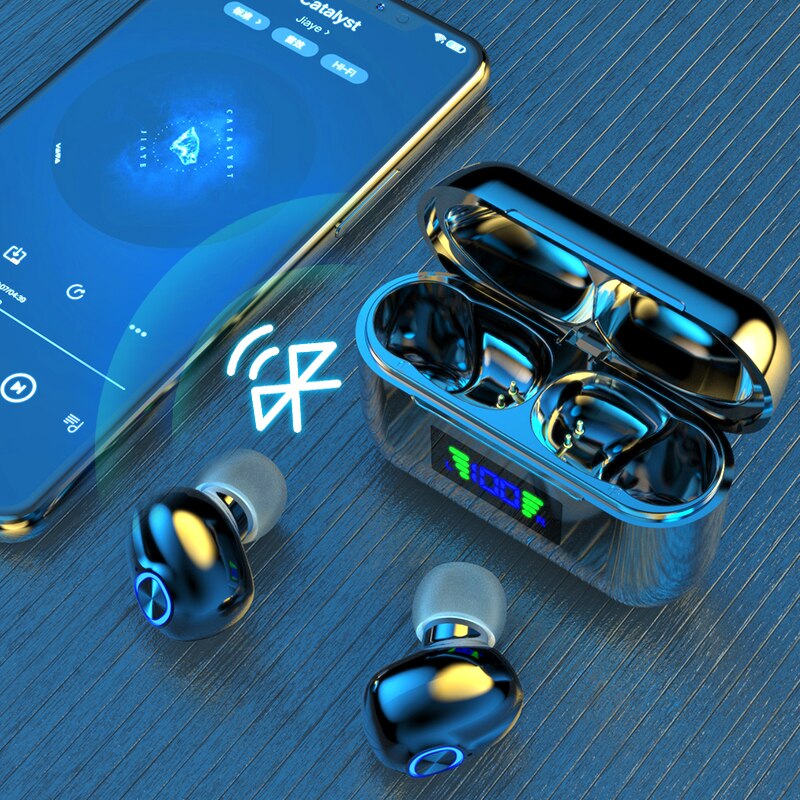 Cuffie Wireless Bluetooth con supporto di tipo C custodia di ricarica auricolari sportivi impermeabili Hi Fi cuffie con controllo chiave auricolari