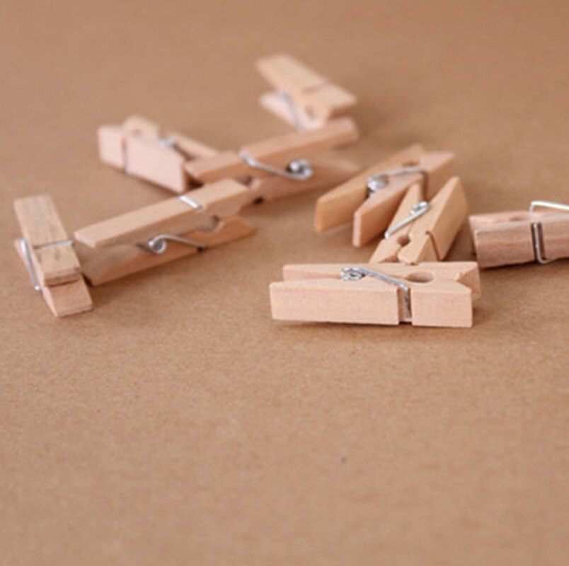 100Pcs Mini DIY Wooden Clothes Photo Paper Pegs Clothespin Cards Craft Clips Decoration