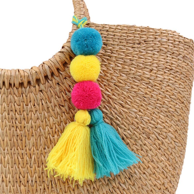 1 Pza hecho a mano Pom borla colorida llavero bolsa encantos colores gradientes llavero Boho joyería accesorios para mujer: E106