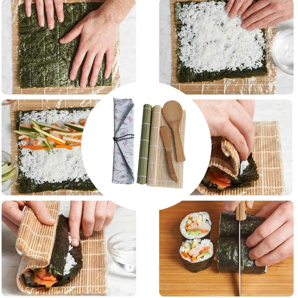 Sushi Mat Set Bamboo Sushi Maker Beginner Diy Roller Sushi Roll Making Accessories Kit for urable and practical