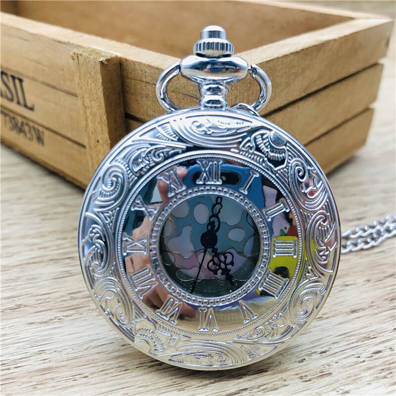Steampunk Romeinse Cijfers Zakhorloge Mannen Vrouwen Hollow Case Vintage Fob Pocket Horloges Met Hanger Ketting Cep Saati: silver gold