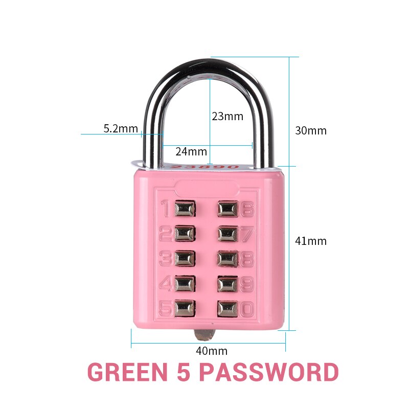 1Pcs Zinc alloy Password Padlock Mechanical Cipher Lock Waterproof Padlock Suitcase Combination Lock Blindman Keyed Padlock: Pink  5 Password