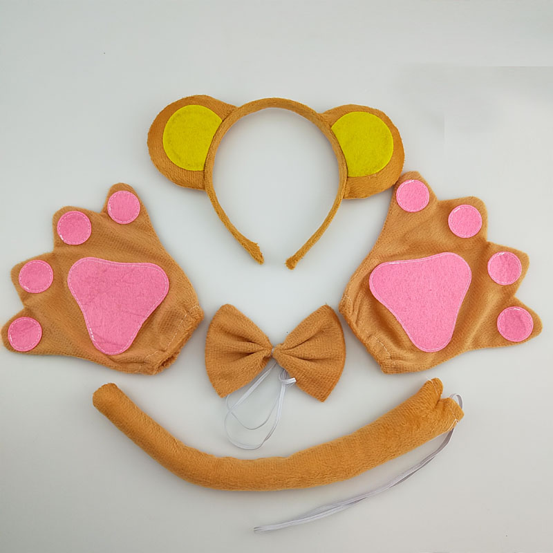 Diadema con orejas de Mono para hombre y niño, bandanas de pelo de animales para , diadema de felpa para cumpleaños, disfraz de Halloween, Cosplay: Castaño