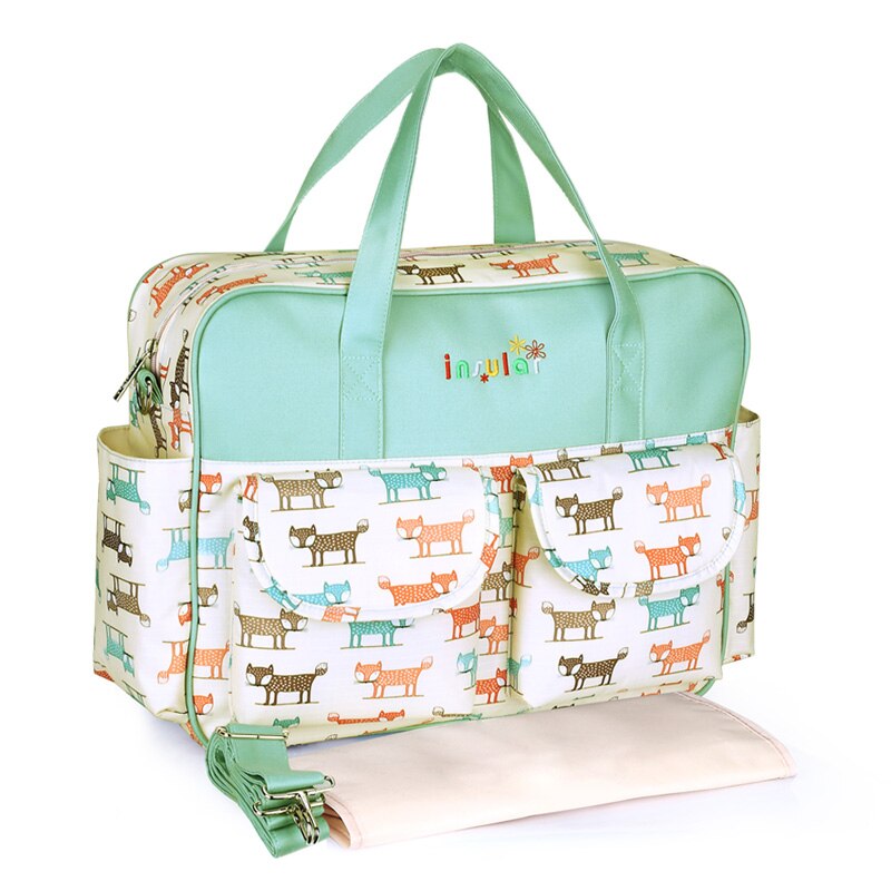 Print Diaper Bag for Mom Waterproof Large Capacity Baby Care Bags for Stroller Multifunction Mommy Bag 8 Colors: Green