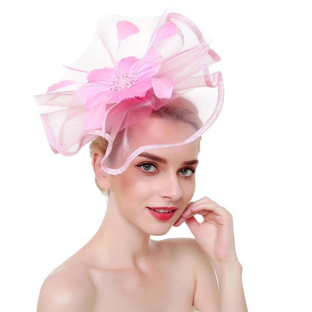 Sombrero de malla de plumas Fascinator para mujer, , diadema de flores grandes, Clip, boda, novia, de té, iglesia, novedad de: Rosa
