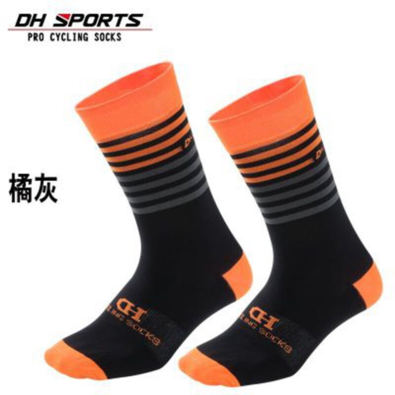 DH SPORTS Men Women Cycling Socks Elastic Outdoor Wearproof Footwear For Road Bike Socks Mountain Bicycle Socks: Orange Gray