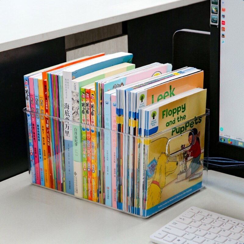 Plastic Food Storage Container with Side Handle Kitchen Refrigerator Transparent Storage Basket Bookcase Storage Case