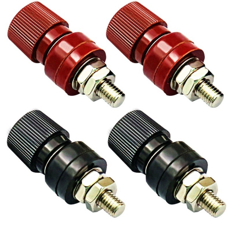 4Pcs Binding Posts Terminal M6/M8 Battery Terminal Connector 1/4” 5/16”Remote Power Terminal Copper Core Nickel-Plated Red/Black