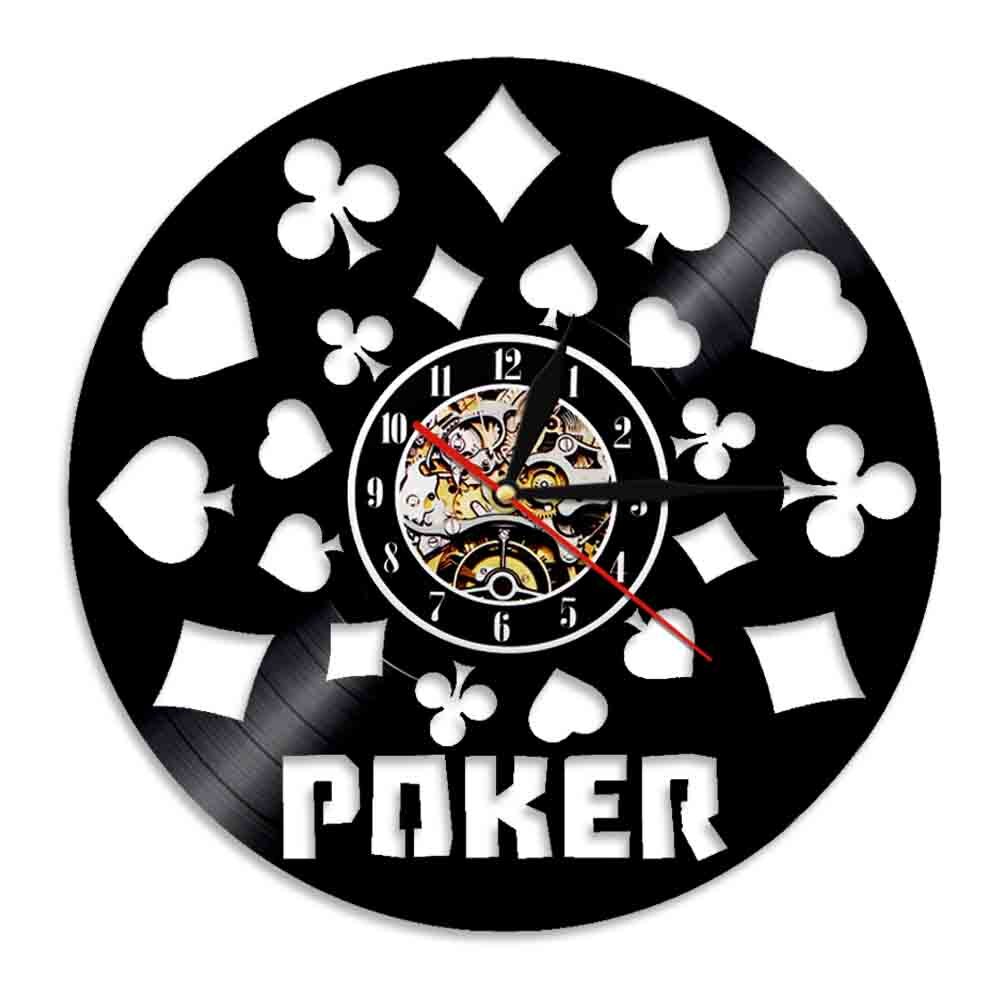 Poker King Rummy Card LED Light Illuminated Vinyl Record LP Wall Clock Play Cards Holdem Omaha Wall Watch For Poker Lover
