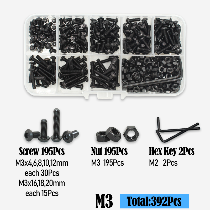 Vis à capuchon hexagonal rond 2510p M2 M2.5 M3 M4 M6 Grade10.9, tête de bouton ronde, vis d'entraînement Allen, kit de rondelles d'écrou à boulon ISO7380: green