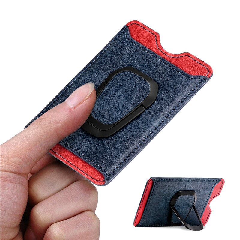 Mobiele Telefoon Terug Kaarten Houder Credit Id-kaart Pocket Sticker Magnetische Wallet Stand Phone Bag: Blue