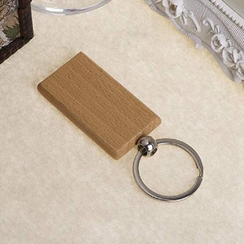 60 st blank rektangel trä nyckelring diy trä nyckelringar nyckelmärken kan gravera diy