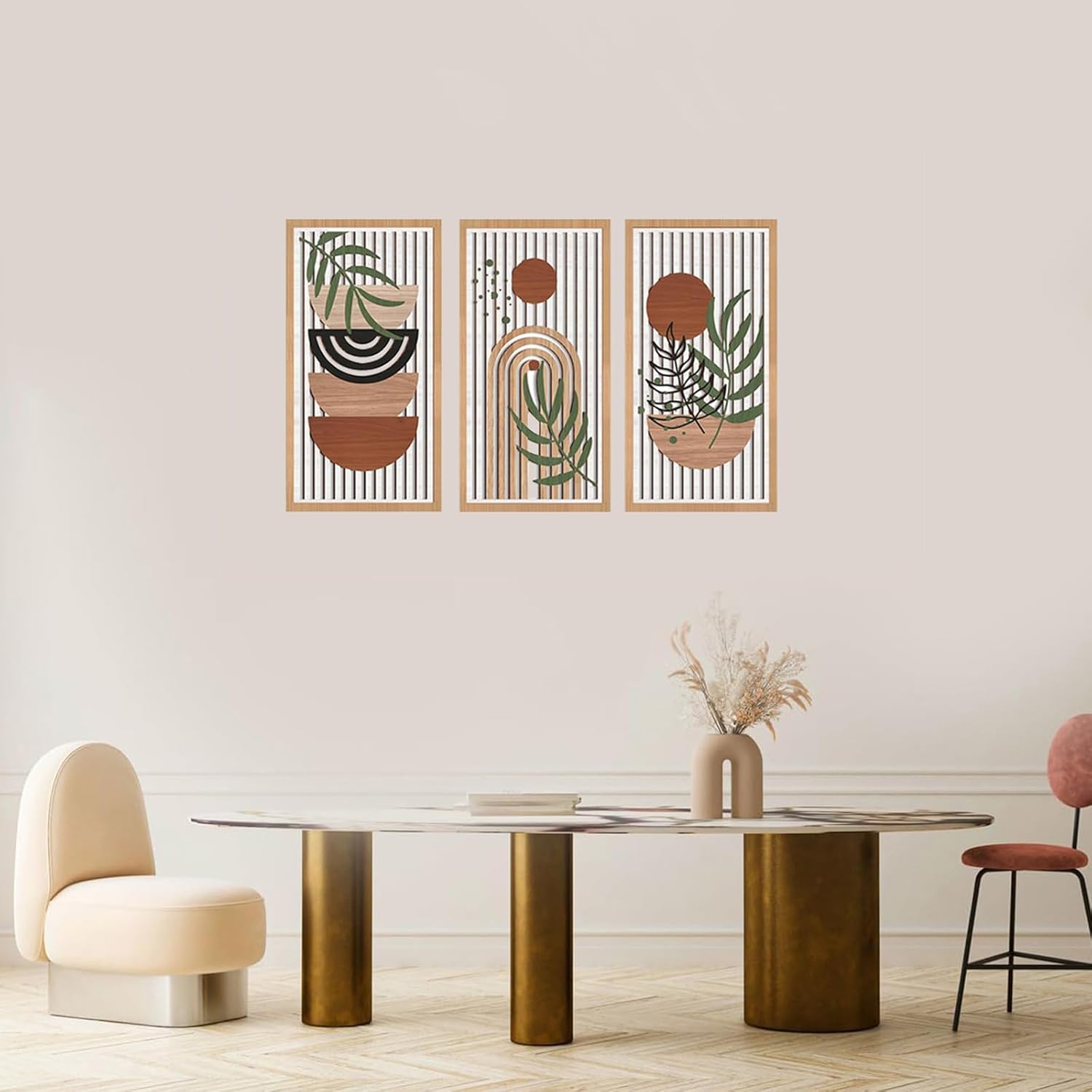 3 pezzi di arte da parete in legno bohémien, arredamento multiuso per camera da letto, soggiorno e ufficio, decorazione da appendere alla parete, piatto 2D