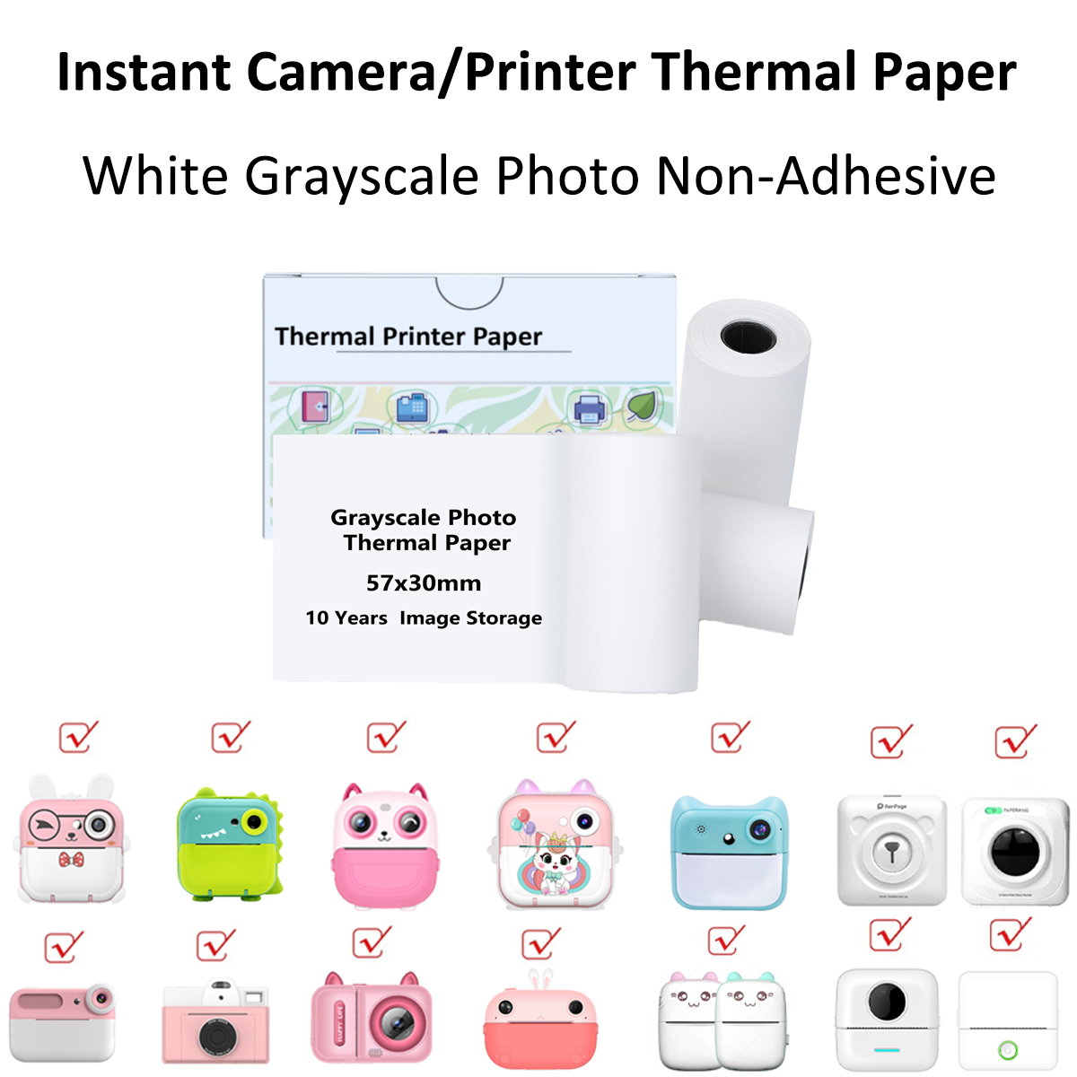 Kids Camera Instant Print Refill for Kids Instant Camera Thermal Printing BPA Free,57x25mm White Non-Adhesive Photo Print Rolls: Golden Yellow