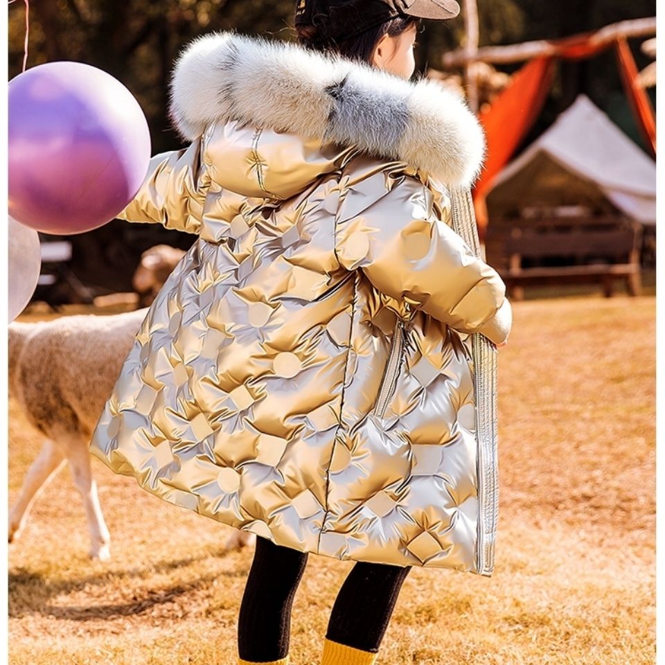 Crianças jaqueta de algodão menino meninas quente parka colorido gola de pele engrossar outerwear roupas inverno snowsuit casaco longo