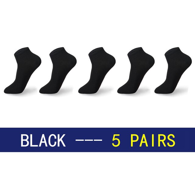 Chaussettes courtes grandes tailles en coton pour homme, décontractées, respirantes, pour chaussures bateaux, estivales, lot de 5 paires: Black / Eu44-48 Us10-14