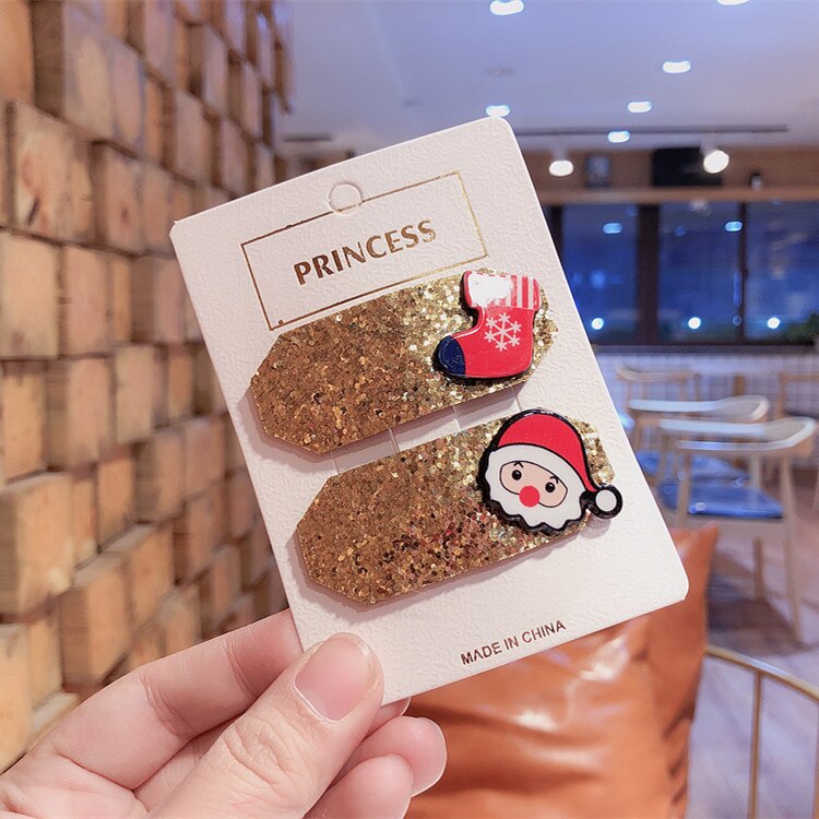 Zuid-koreaanse kerstjaar kinderhaaraccessoires baby bb clip kerstman haarspeldjes meisjes hoofdtooi set: Sokken loterij 2 stuks met kaart