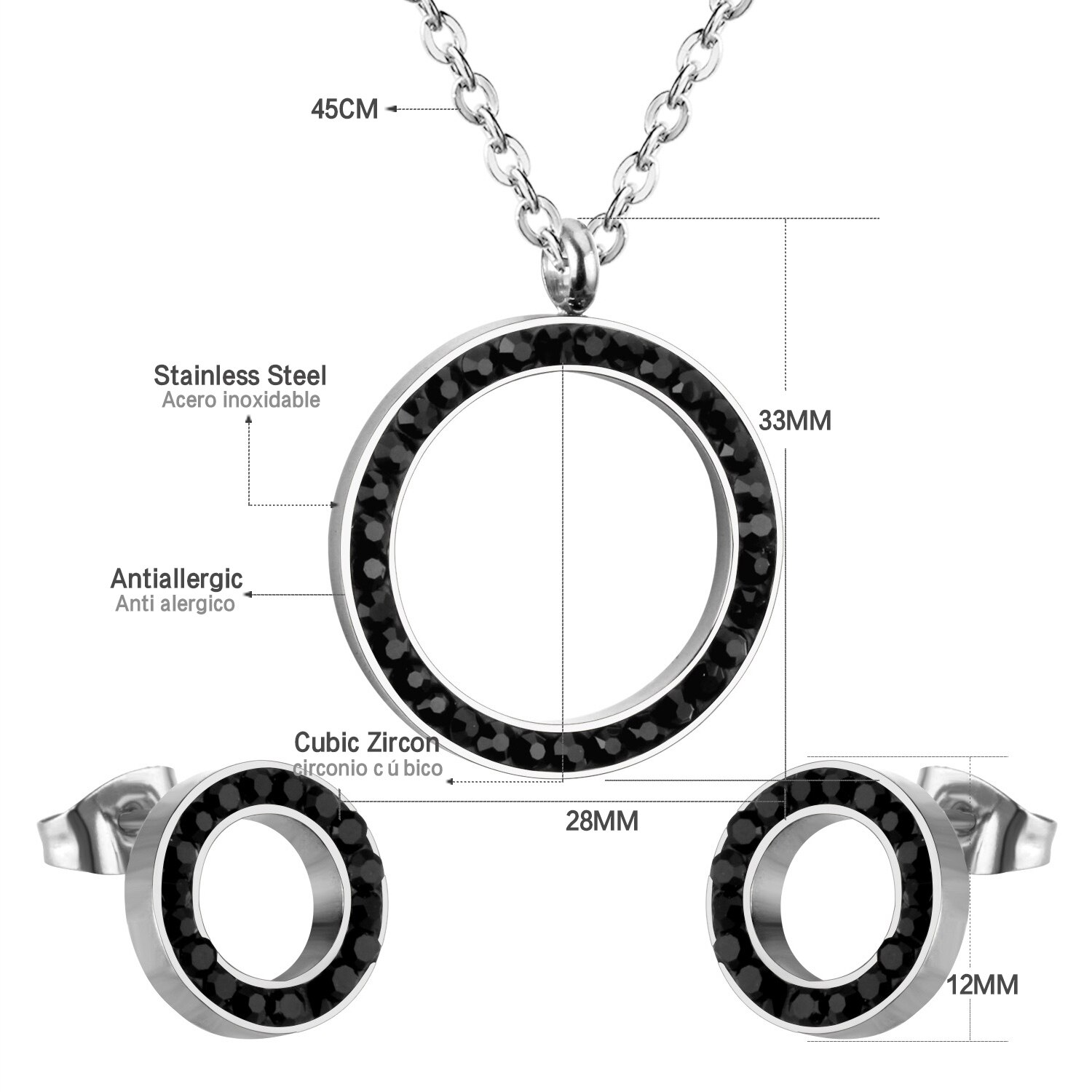 Goud Zirkoon Sieraden Sets Voor Vrouw Engagement Bruiloft Sieraden Valentijnsdag Rvs Ketting Earring: SE902402S