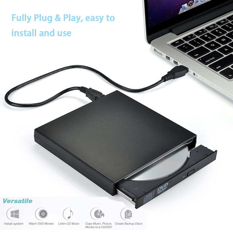 Eksternt DVD-drev Optisk Drev USB 2.0 CD-RW Brennbar Bærbar for Bærbar Windows PC (Hvit)