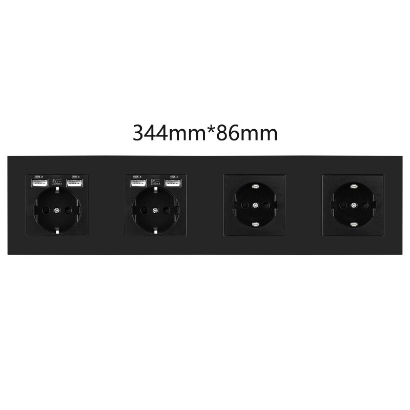 Wall Power EU Standard Socket Triple Singel Double Triple Quadruple Electricity Outlet Black 2.1A USB Plug Plastic Panel: 2EU.USB 2EU Socket